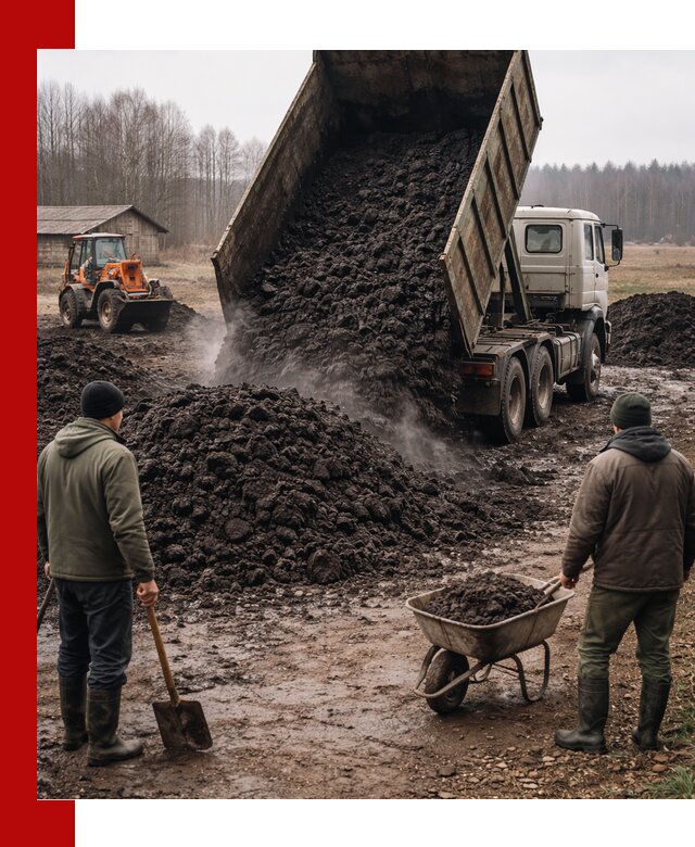 Доставка низинного торфа с разгрузкой и доставкой в Красноярске