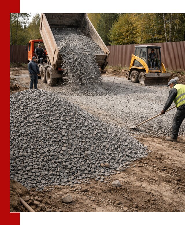 Отсыпка участка щебнем с доставкой и уплотнением в Красноярске